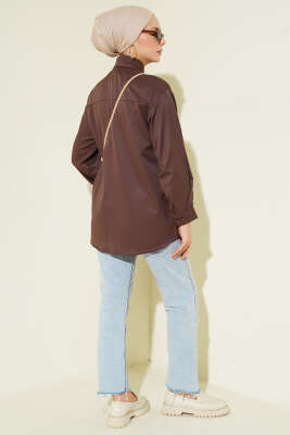 Manşet Düğmeli Düz Gömlek Kahve - Gömlek