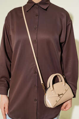 Manşet Düğmeli Düz Gömlek Kahve - Gömlek