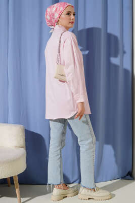 Manşet Düğmeli Düz Gömlek Pembe - Gömlek