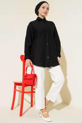 Manşet Düğmeli Düz Gömlek Siyah - Gömlek