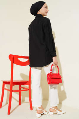 Manşet Düğmeli Düz Gömlek Siyah - Gömlek