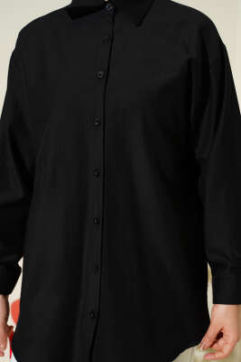Manşet Düğmeli Düz Gömlek Siyah - Gömlek