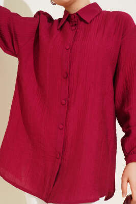 Manşet Düğmeli Krinkıl Gömlek Bordo - 500-700 TL Ürünler