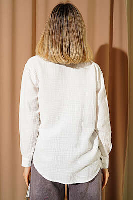 Manşet Düğmeli Müslin Gömlek Ekru - Kadın Giyim Modelleri