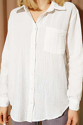 Manşet Düğmeli Müslin Gömlek Ekru - Kadın Giyim Modelleri