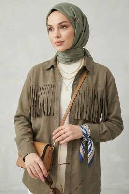 Manşet Düğmeli Püsküllü Gömlek Haki - DESTİNA