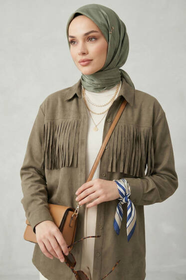 Manşet Düğmeli Püsküllü Gömlek Haki - Gömlek