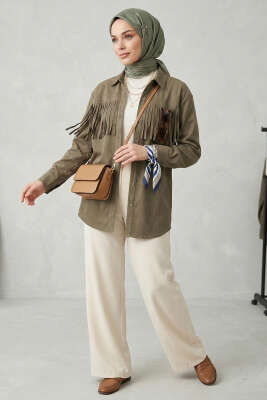 Manşet Düğmeli Püsküllü Gömlek Haki - Gömlek