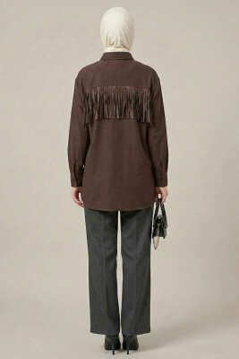 Manşet Düğmeli Püsküllü Gömlek Kahve - Gömlek