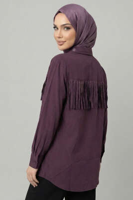 Manşet Düğmeli Püsküllü Gömlek Mürdüm - Gömlek