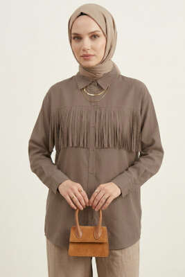 Manşet Düğmeli Püsküllü Gömlek Vizon - DESTİNA