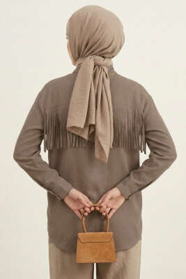 Manşet Düğmeli Püsküllü Gömlek Vizon - Gömlek