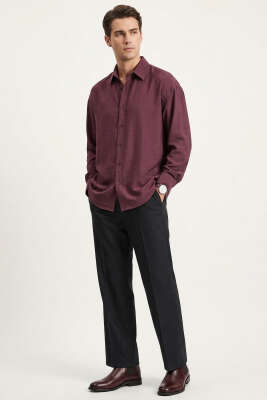 Manşet Düğmeli Tensel Erkek Gömlek Bordo - Erkek Gömlek