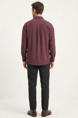 Manşet Düğmeli Tensel Erkek Gömlek Bordo - Erkek Gömlek