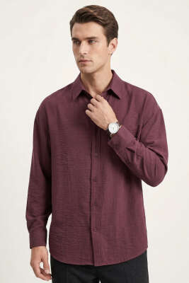 Manşet Düğmeli Tensel Erkek Gömlek Bordo - DEEP POİNT