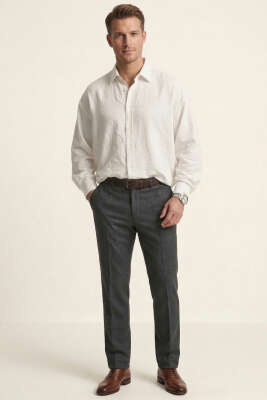 Manşet Düğmeli Tensel Erkek Gömlek Ekru - Erkek Gömlek