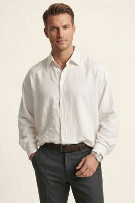 Manşet Düğmeli Tensel Erkek Gömlek Ekru - DEEP POİNT