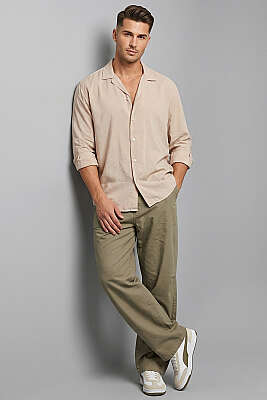 Manşet Düğmeli Tensel Erkek Gömlek Latte - Yılın Fırsatı