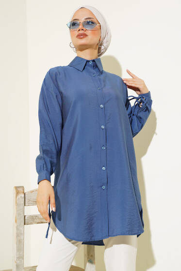Manşeti Kuş Gözlü Gömlek İndigo - Gömlek