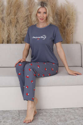 Mantar Baskılı Kısa Kol Pijama Takım Kayrak Grisi - Kadın Pijama Takımı