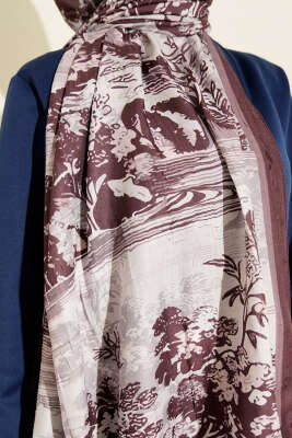 Manzara Desen Bambu Kraş Şal Acı Kahve - Başörtüsü