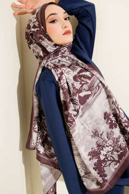 Manzara Desen Bambu Kraş Şal Acı Kahve - Başörtüsü