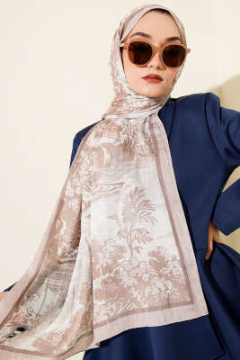 Manzara Desen Bambu Kraş Şal Bej 