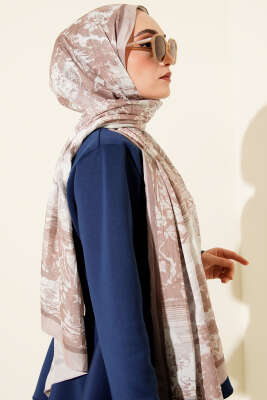 Manzara Desen Bambu Kraş Şal Bej - Başörtüsü