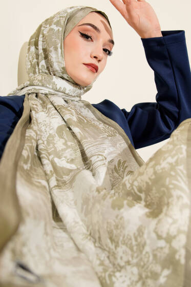 Manzara Desen Bambu Kraş Şal Çağla Yeşili - Başörtüsü