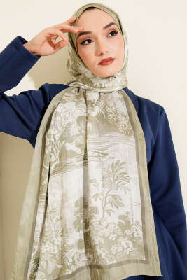Manzara Desen Bambu Kraş Şal Çağla Yeşili - Başörtüsü