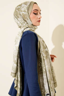 Manzara Desen Bambu Kraş Şal Çağla Yeşili - Başörtüsü
