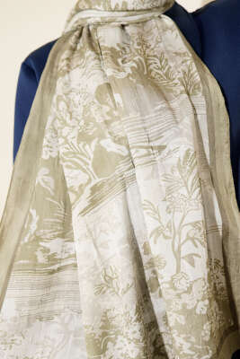 Manzara Desen Bambu Kraş Şal Çağla Yeşili - Başörtüsü