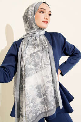 Manzara Desen Bambu Kraş Şal Gri - Başörtüsü