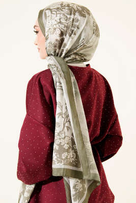 Manzara Desen Bambu Kraş Şal Haki - Başörtüsü