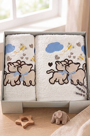 Masal Serisi 2'li Bebek Havlu Seti Ekru - HAVLU TAKIMLARI