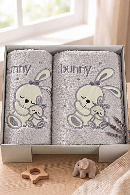 Masal Serisi 2'li Bebek Havlu Seti Gri - MAHİR HAVLU