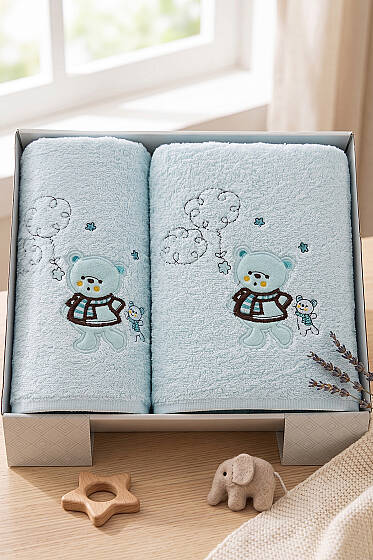 Masal Serisi 2'li Bebek Havlu Seti Mint - HAVLU TAKIMLARI
