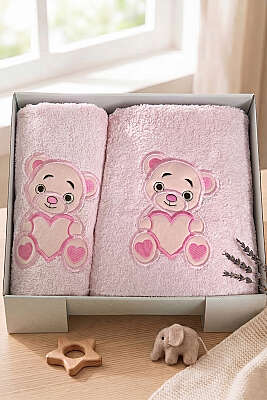 Masal Serisi 2'li Bebek Havlu Seti Pembe - MAHİR HAVLU