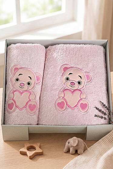 Masal Serisi 2'li Bebek Havlu Seti Pembe - HAVLU TAKIMLARI