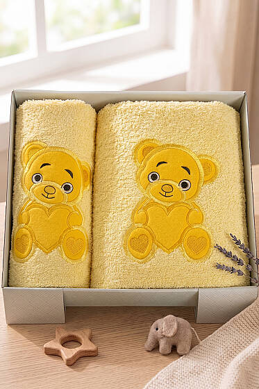Masal Serisi 2'li Bebek Havlu Seti Sarı - HAVLU TAKIMLARI