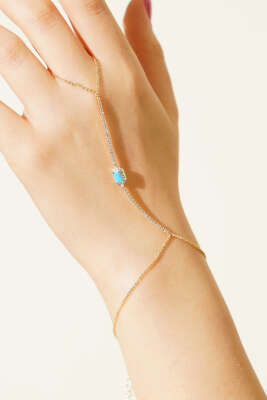 Mavi Baget Taş Detaylı Işıltılı Su Yolu Şahmeran Gold - DEMİR BİJUTERİ