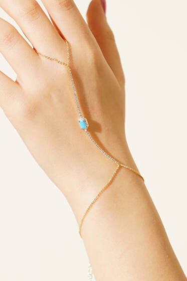 Mavi Baget Taş Detaylı Işıltılı Su Yolu Şahmeran Gold - Bileklik