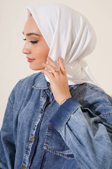 Medine İpeği Eşarp Beyaz - Black&White