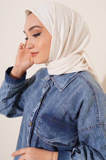 Medine İpeği Eşarp Ekru - Black&White