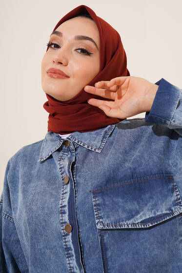 Medine İpeği Eşarp Kiremit - Black&White