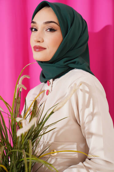 Medine İpeği Eşarp Koyu Yeşil - Başörtüsü