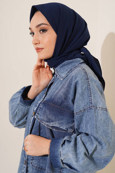 Medine İpeği Eşarp Lacivert - Black&White