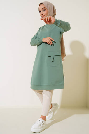 Mega Cep Detaylı Uzun Tunik Mint - Tunik