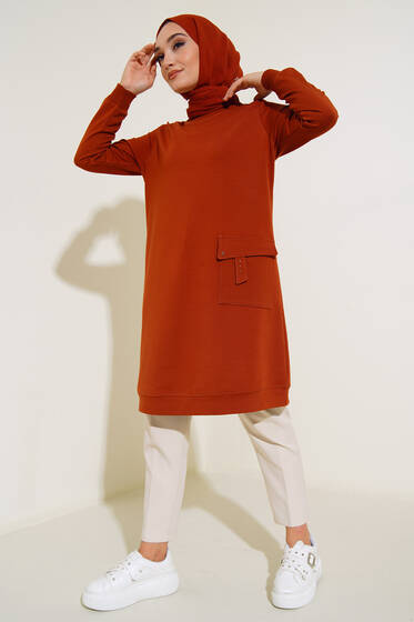 Mega Cep Detaylı Uzun Tunik Taba - Tunik