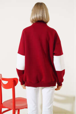 Melbourne Baskılı Üç İplik Sweatshirt Bordo - Kadın Giyim Modelleri